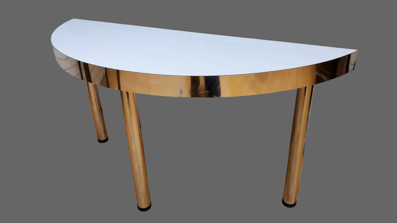 Mid Century Modern Half Moon White and Chrome Sofa Console Table