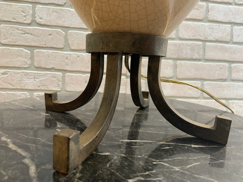 Vintage Karl Springer Style Ceramic Table Lamps With Metal Shades - Pair