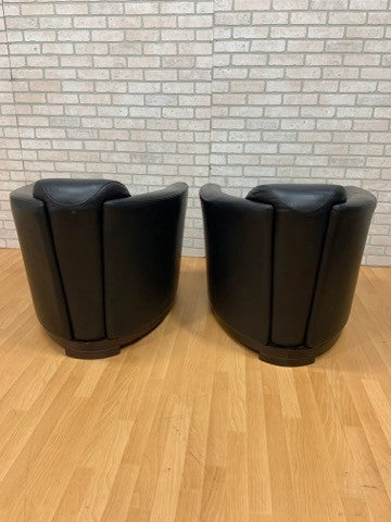 Mid Century Modern Nicoletti Calia Salotti Black Leather Chairs - Pair