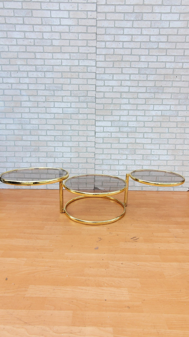 Mid Century Modern Milo Baughman Style Three Tier Swivel Expanding Coffee Side Table