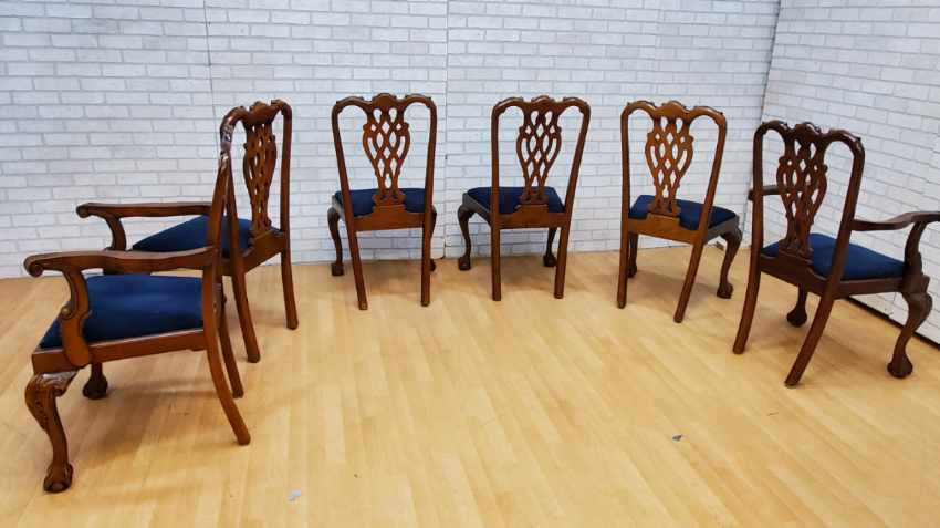 Vintage Hand Carved Mahogany Chippendale Eagle Claw Dining Chairs - Set of 6