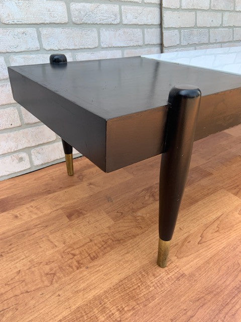 Mid Century Modern Italian Gio Ponti Style Ebonized Brass Tip Tapered Legs Tile Inlay Coffee Table