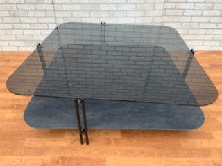 Biplane 2 Tier Tinted Tempered Glass and Ceramic Square Coffee Table by Cattelan Italia