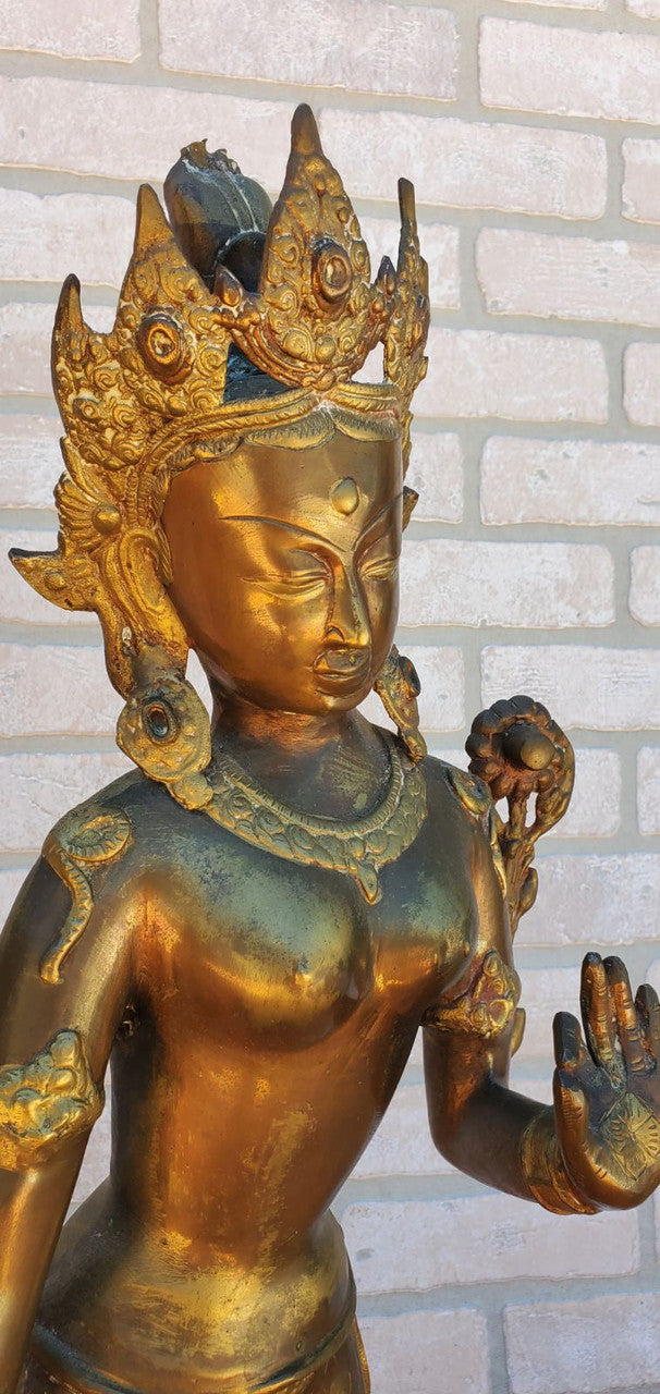 Antique Gilt Bronze Tibetan Hindu Manjurshi Deity Statue