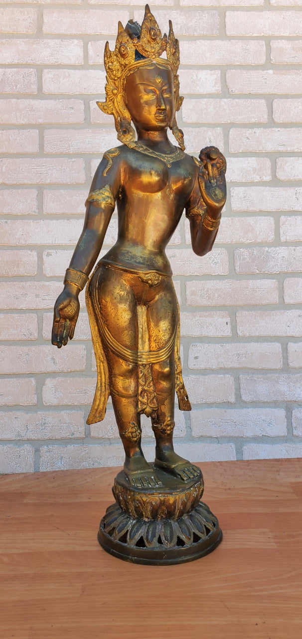 Antique Gilt Bronze Tibetan Hindu Manjurshi Deity Statue