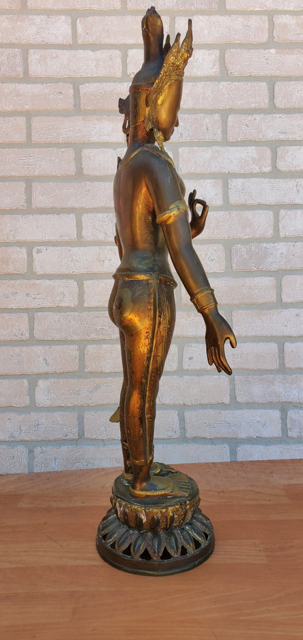 Antique Gilt Bronze Tibetan Hindu Manjurshi Deity Statue