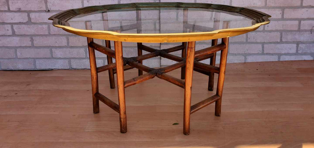 Hollywood Regency Chinoiserie Faux-Bamboo Cocktail Table