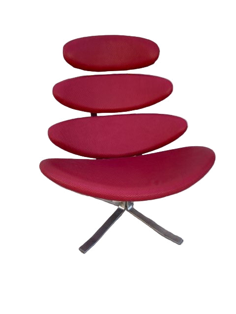 MCM Corona Chair by Poul M. Volther Newly Reupholstered in Embossed Red Leather