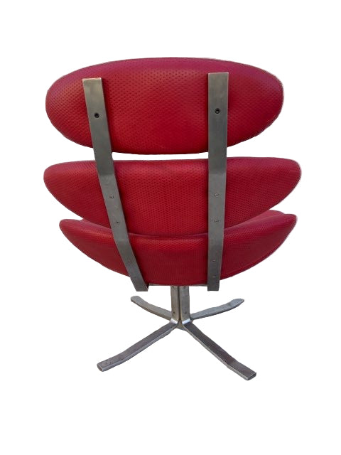 MCM Corona Chair by Poul M. Volther Newly Reupholstered in Embossed Red Leather