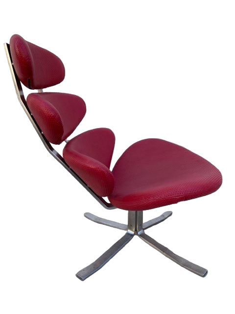 MCM Corona Chair by Poul M. Volther Newly Reupholstered in Embossed Red Leather