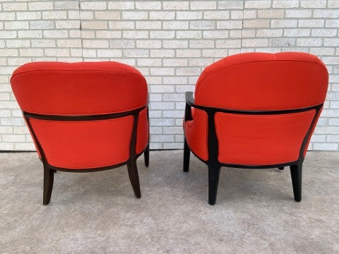 Mid Century Modern Edward Wormley Style Tufted Barrel Armchairs in Boucle Wool Fabric - Pair