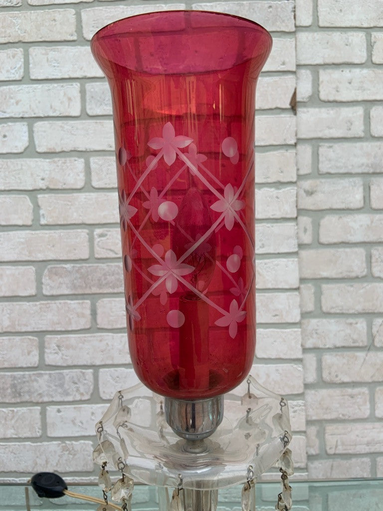 Antique Victorian Style Cranberry Glass Table Lamps