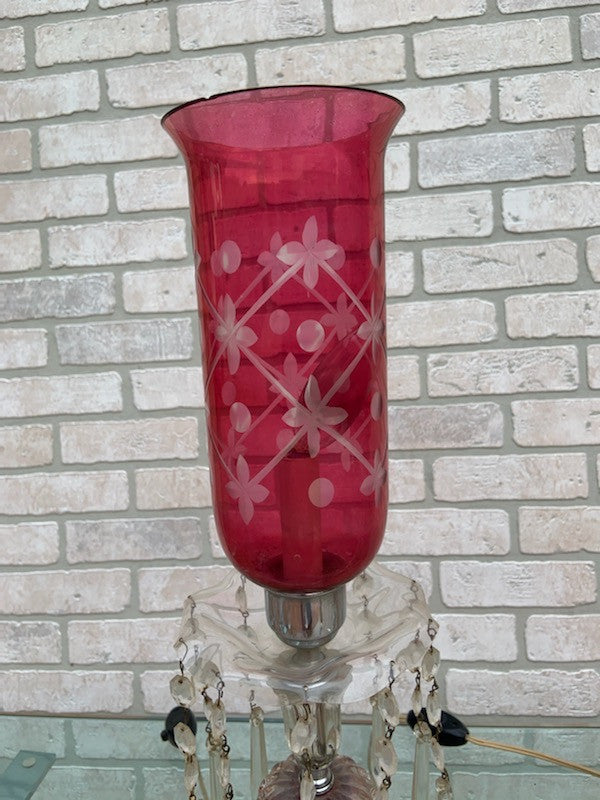 Antique Victorian Style Cranberry Glass Table Lamps
