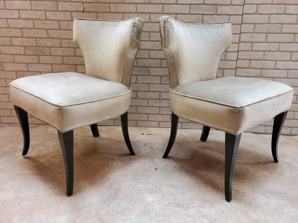 Mid Century Modern T Back Ebony Cabriole Legs Side Chairs Newly Upholstered - Pair