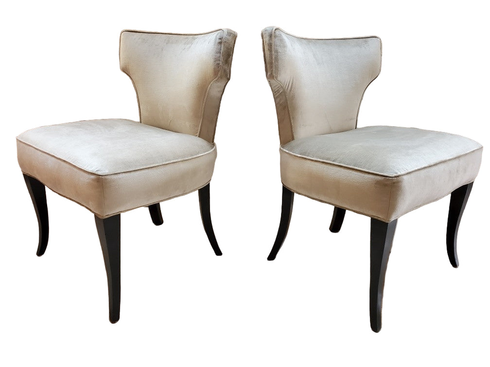 Mid Century Modern T Back Ebonized Cabriole Legs Side Chairs Newly Reupholstered - Pair