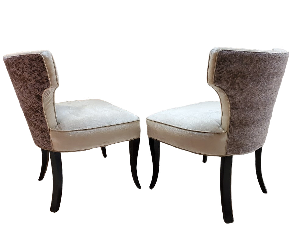 Mid Century Modern T Back Ebonized Cabriole Legs Side Chairs Newly Reupholstered - Pair