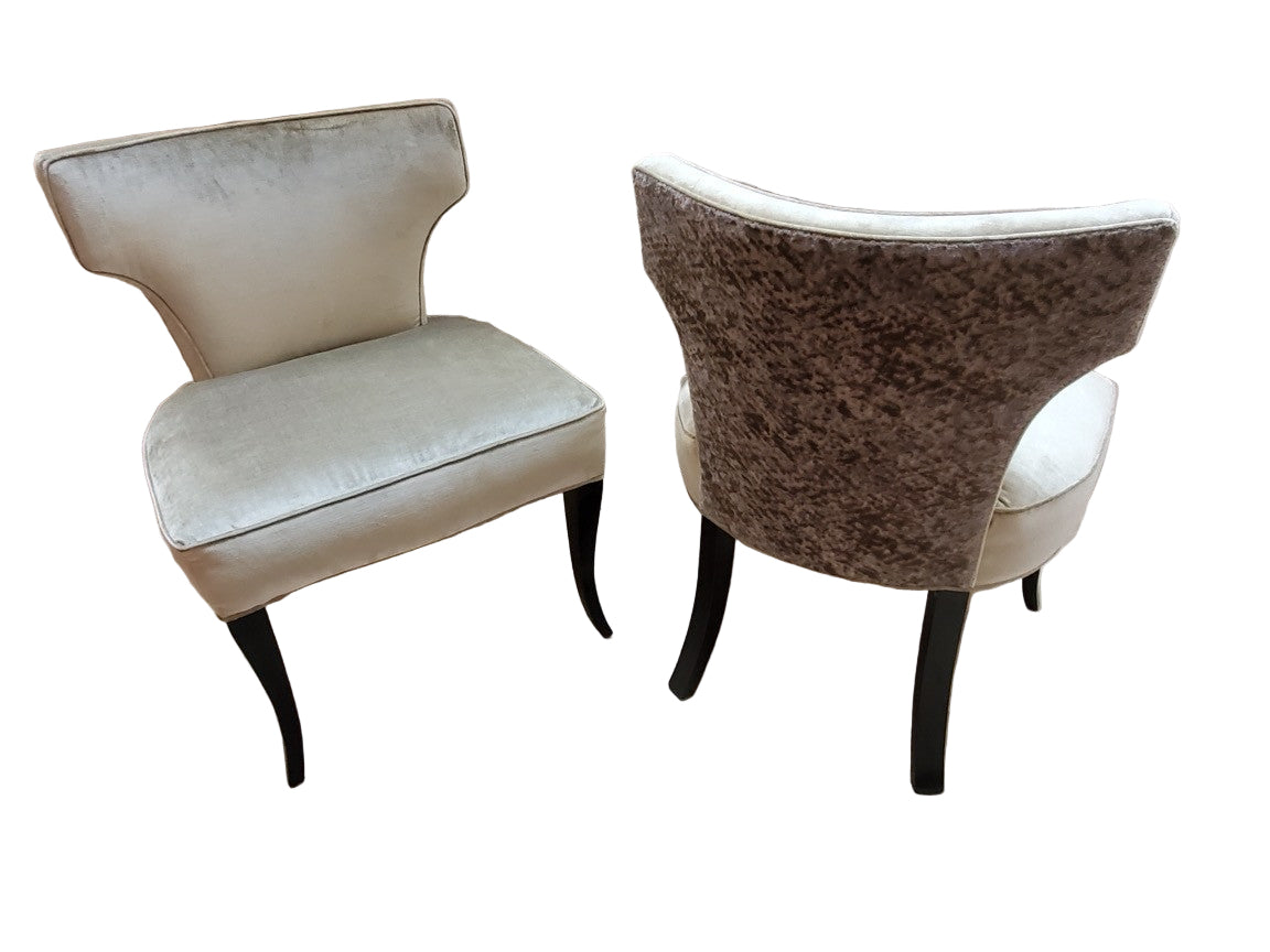 Mid Century Modern T Back Ebonized Cabriole Legs Side Chairs Newly Reupholstered - Pair