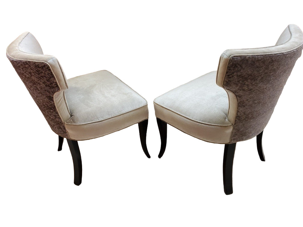 Mid Century Modern T Back Ebonized Cabriole Legs Side Chairs Newly Reupholstered - Pair