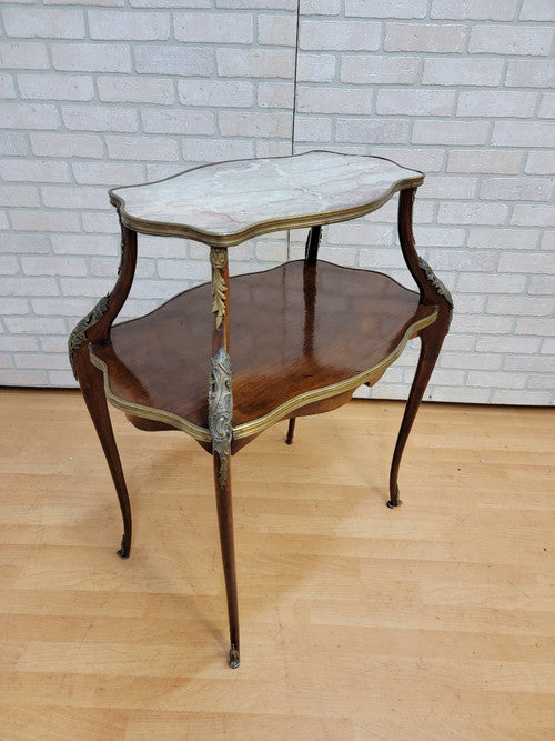 Antique French Napoleon Style Marble Top Ormolu Accent Table