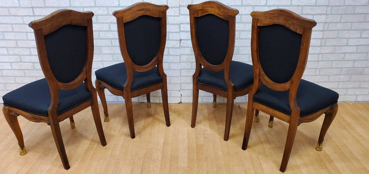 Antique Rare Rococo Italian Ornate Hand Carved Walnut Shield Back Dining Chairs - Set of 4