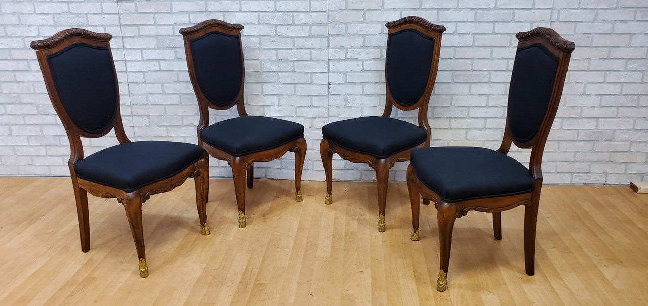 Antique Rare Rococo Italian Ornate Hand Carved Walnut Shield Back Dining Chairs - Set of 4