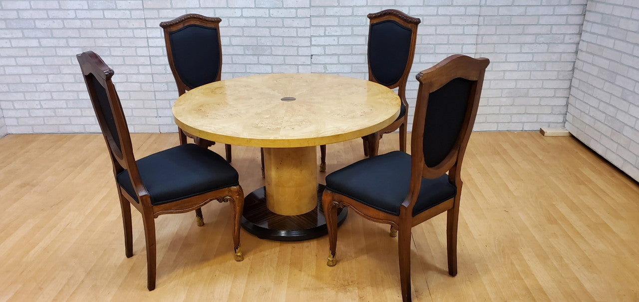 Antique Rococo Italian Ornate Shield Back Dining Chairs and Henredon Game Table  - Set of 5