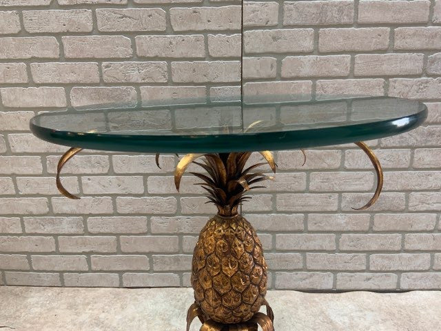 Hollywood Regency Sculptural Pineapple Gold Gilt Side Accent Table