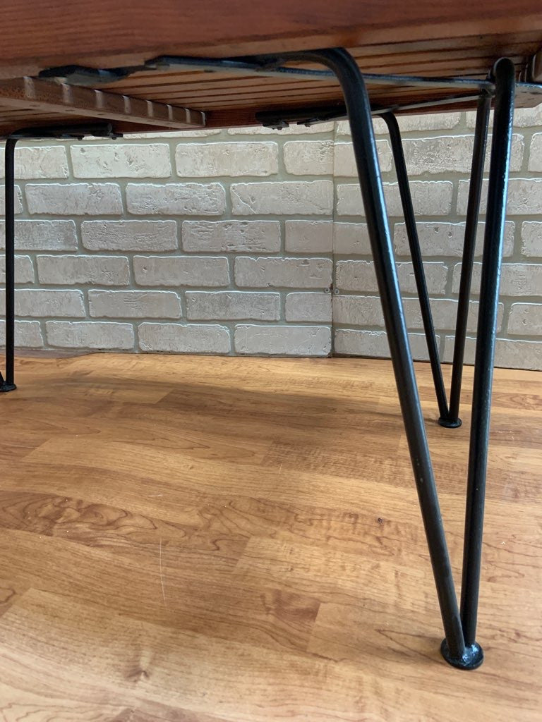 Mid Century Modern Pipsan Saarinen Slatted Table with Wrought Iron Hair Pin Legs