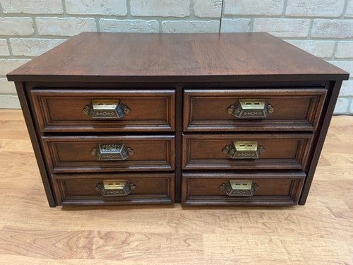 Antique Mahogany Campaign Style Desk Top Six Drawer Letter File Chest