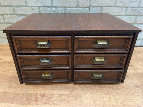 Antique Mahogany Campaign Style Desk Top Letter File Chest