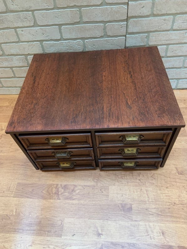 Antique Mahogany Campaign Style Desk Top Letter File Chest