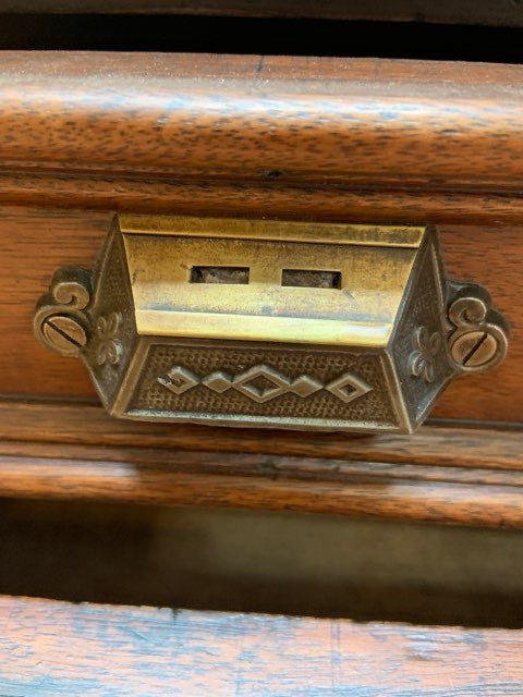 Antique Mahogany Campaign Style Desk Top Letter File Chest