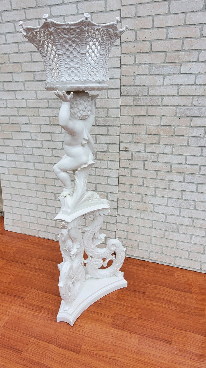Antique Italian Victorian Figural Cherub Plant Stand Floor Sculpture