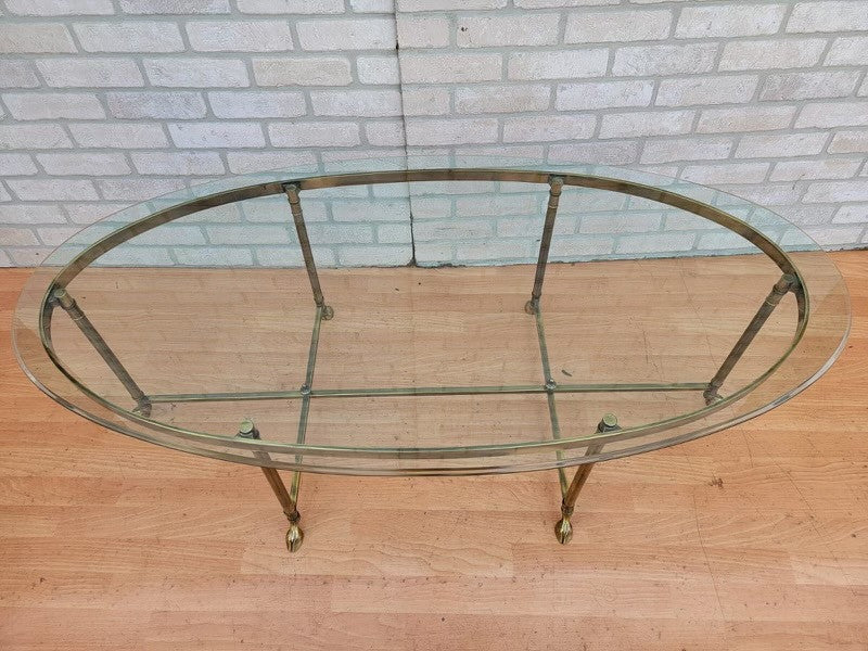 Mid Century Labarge Brass Base and Oval Glass To Coffee Table