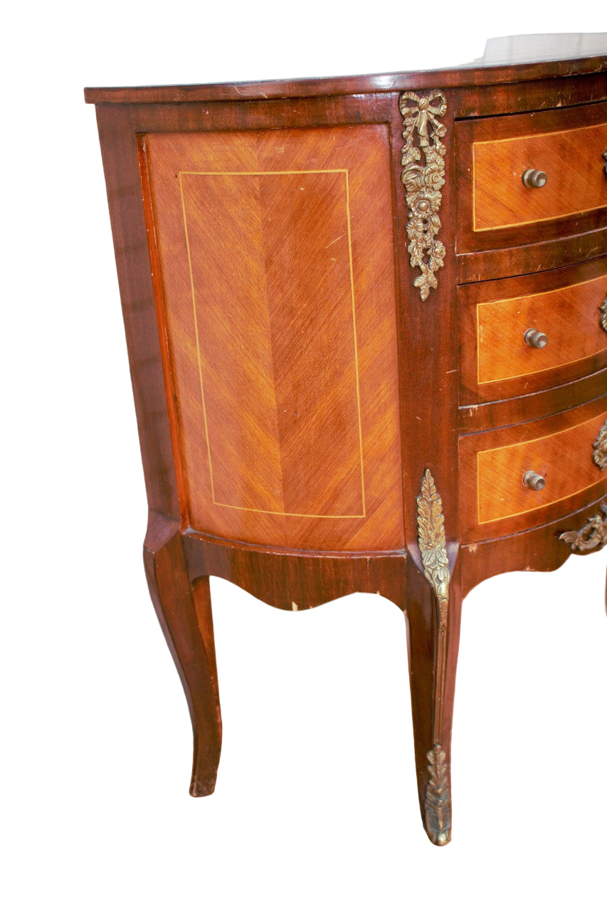 Antique French Louis XVI Style Marquetry Brass Ormolu Detailed Commode