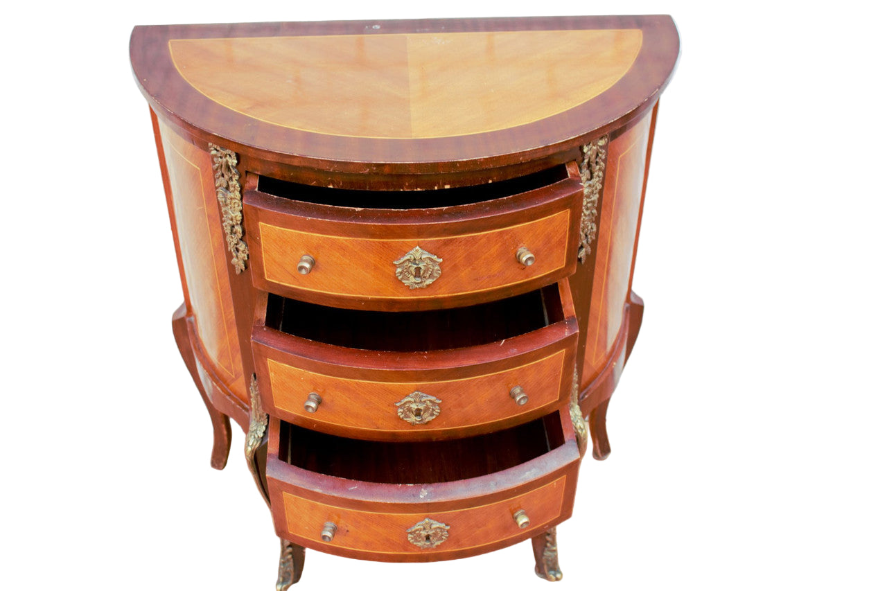 Antique French Louis XVI Style Marquetry Brass Ormolu Detailed Commode