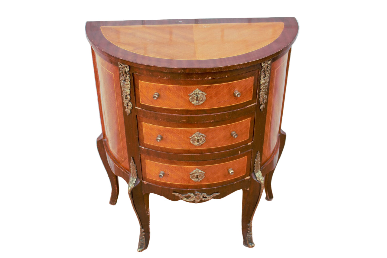 Antique French Louis XVI Style Marquetry Brass Ormolu Detailed Commode