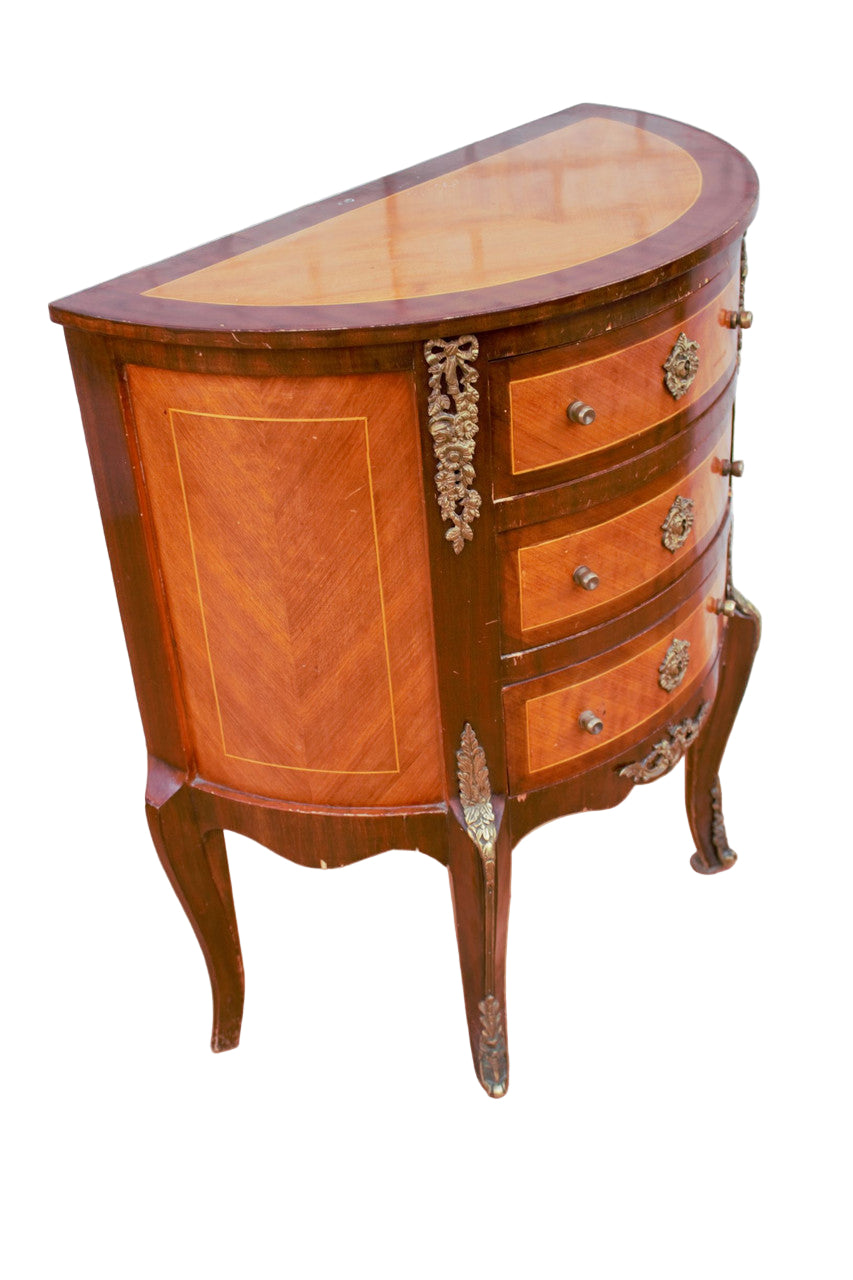 Antique French Louis XVI Style Marquetry Brass Ormolu Detailed Commode