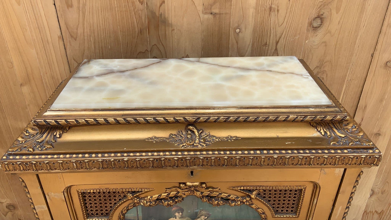 Antique Italian Rococo Style Painted Gilt and Onyx Storage Cabinet/Dry Bar