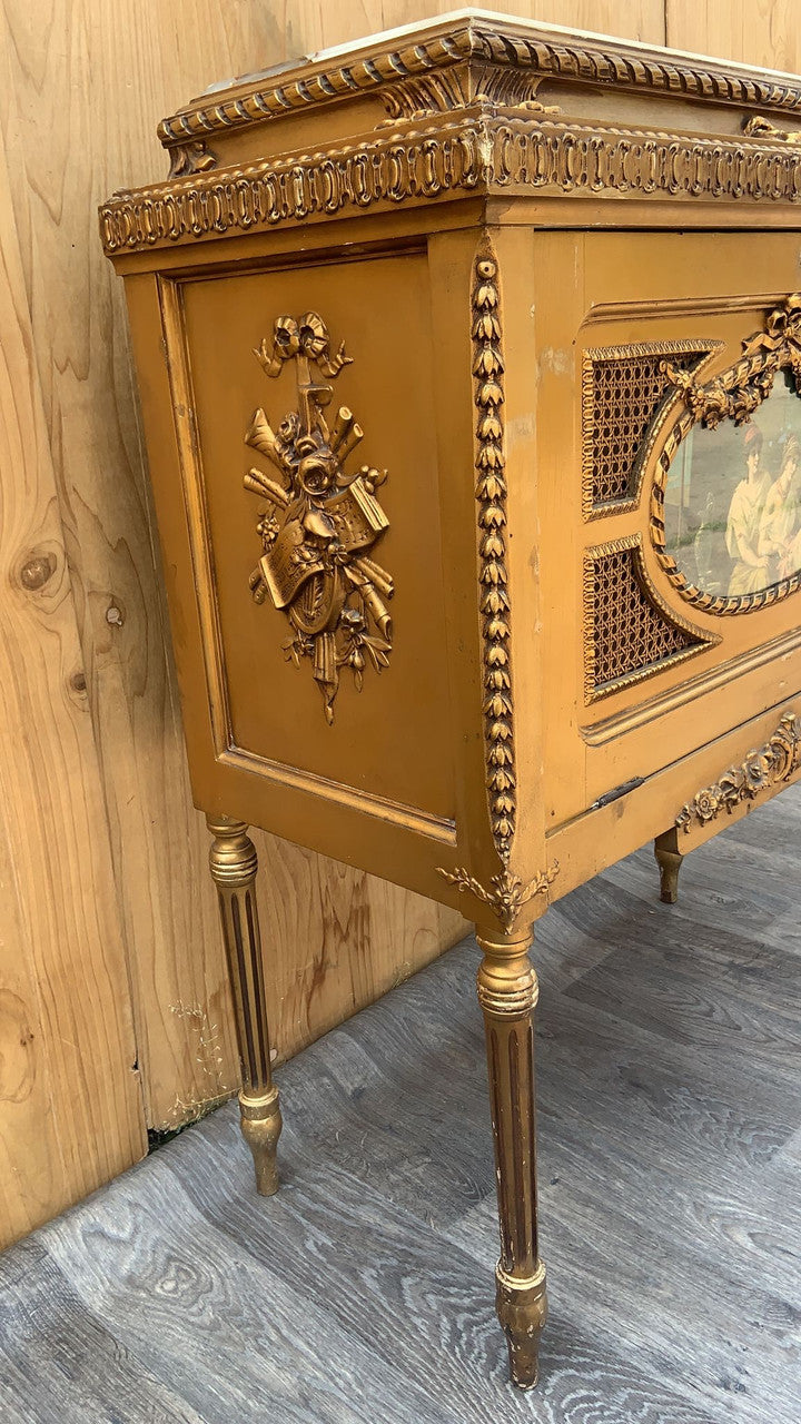 Antique Italian Rococo Style Painted Gilt and Onyx Storage Cabinet/Dry Bar