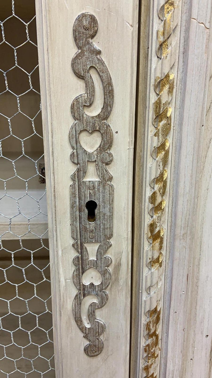 Vintage Parisian Carved White and Gold-Leaf Display/Curio Cabinet