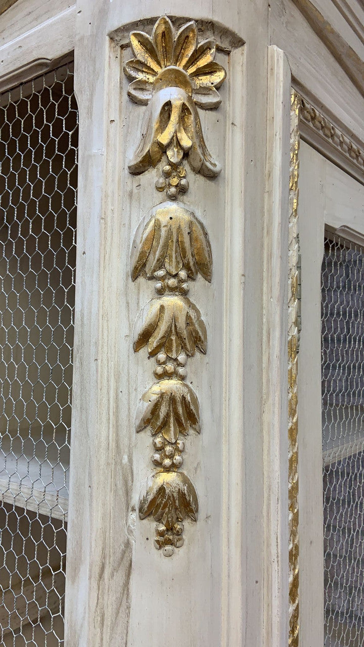 Vintage Parisian Carved White and Gold-Leaf Display/Curio Cabinet