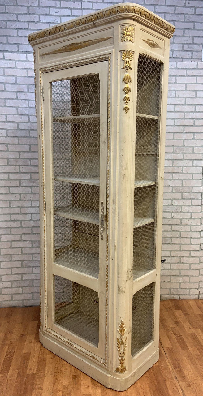 Vintage Parisian Carved White and Gold-Leaf Display/Curio Cabinet