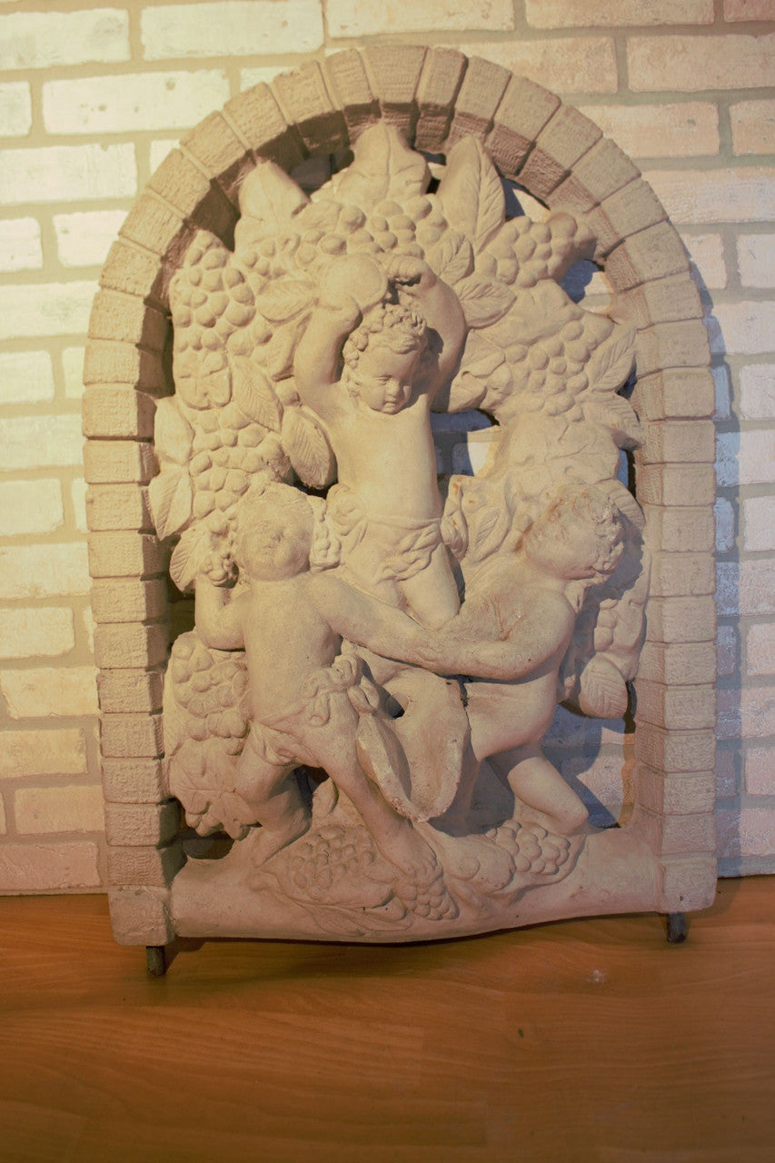 Antique Arched Cherub Wine Harvest Wall Plaque