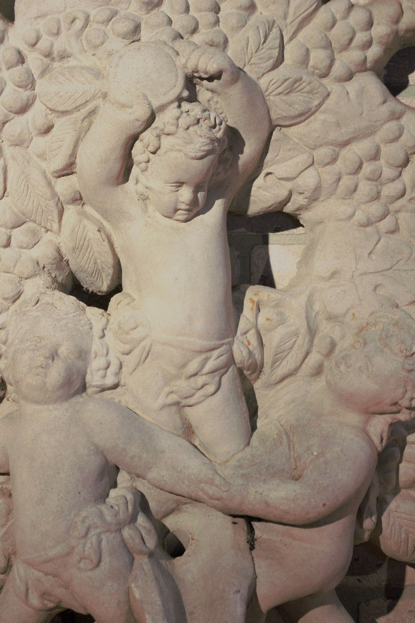 Antique Arched Cherub Wine Harvest Wall Plaque