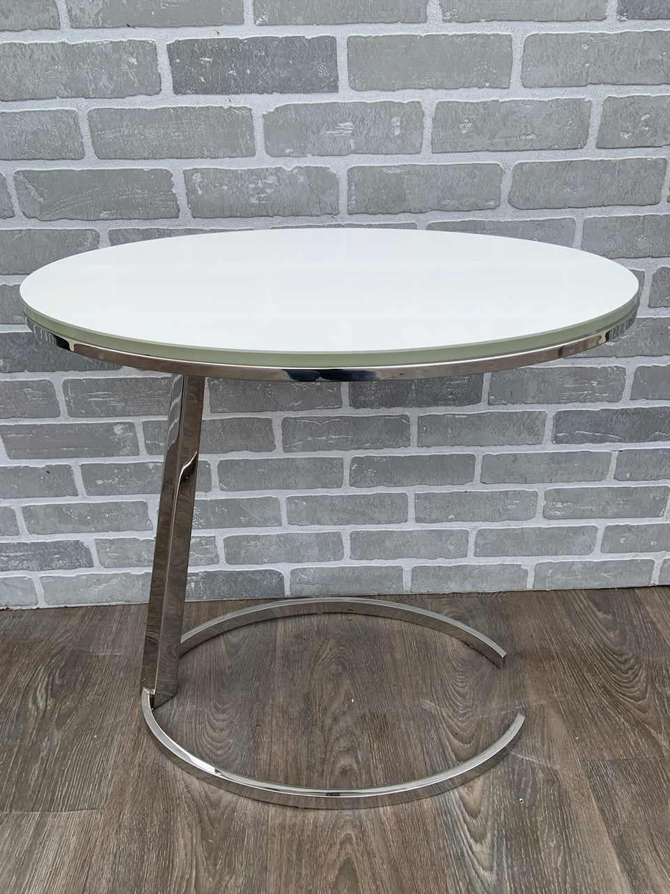 Contemporary Oval White Glass Top with Metal Base Side/End Table