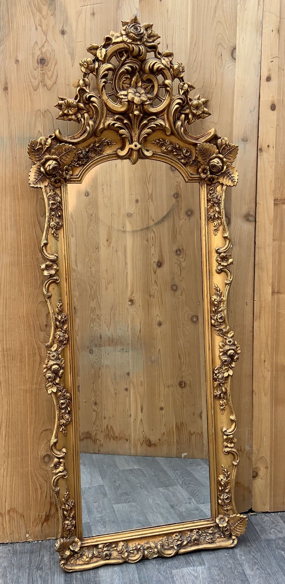 Antique Rococo Style Ornate Carved Floor Wall Mirror