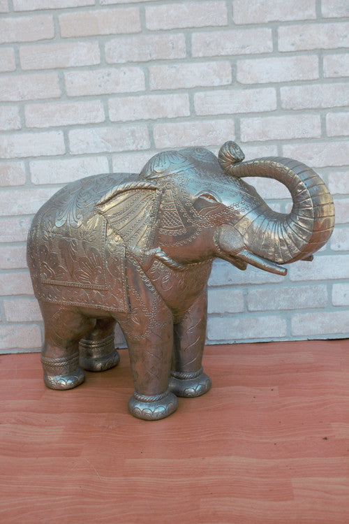 Vintage Moroccan Heavily Detailed Hammered Elephant Statue