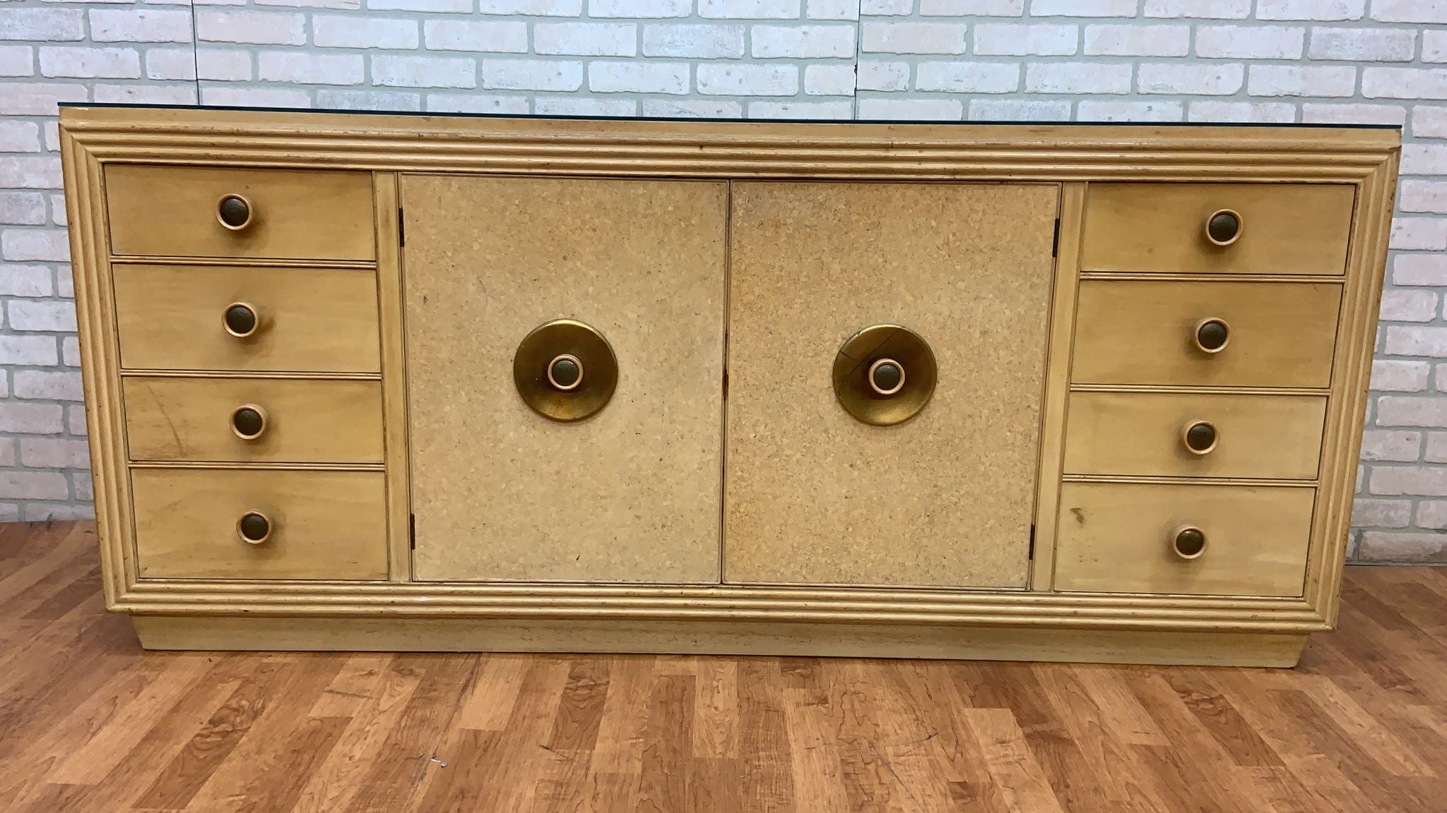Mid Century Modern Cork and Wood Credenza/Sideboard with Mirror by Paul Frankl for Johnson Furniture