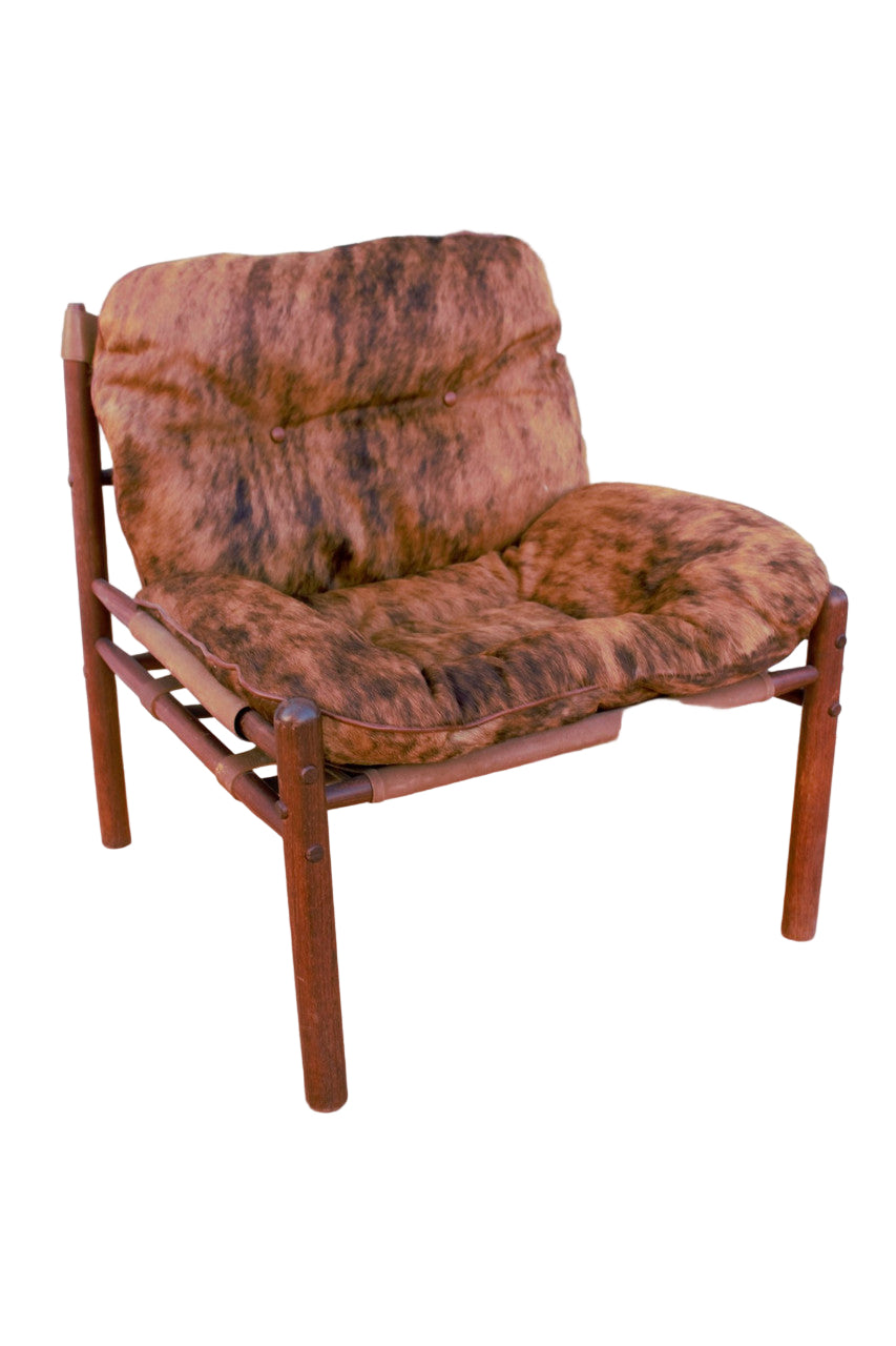 Mid Century Modern Arne Norell Sirocco Sling Back Safari Chair Newly Upholstered in Cowhide